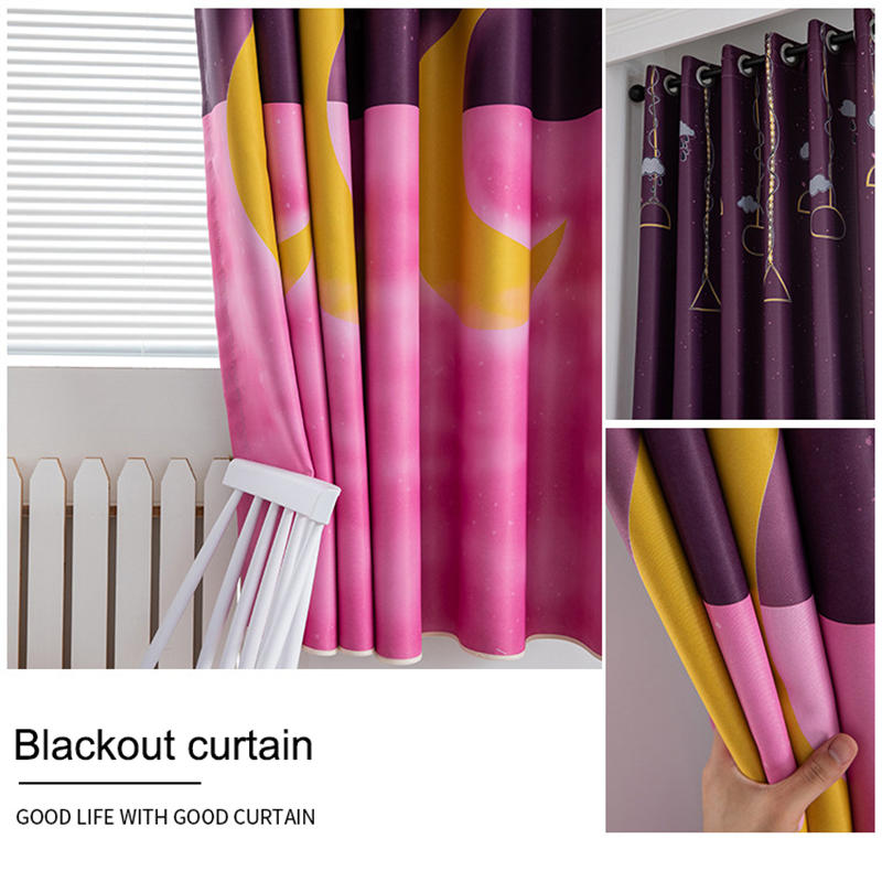 2 Panels Star Moon Window Curtain For Bedroom 39X78in-Purple