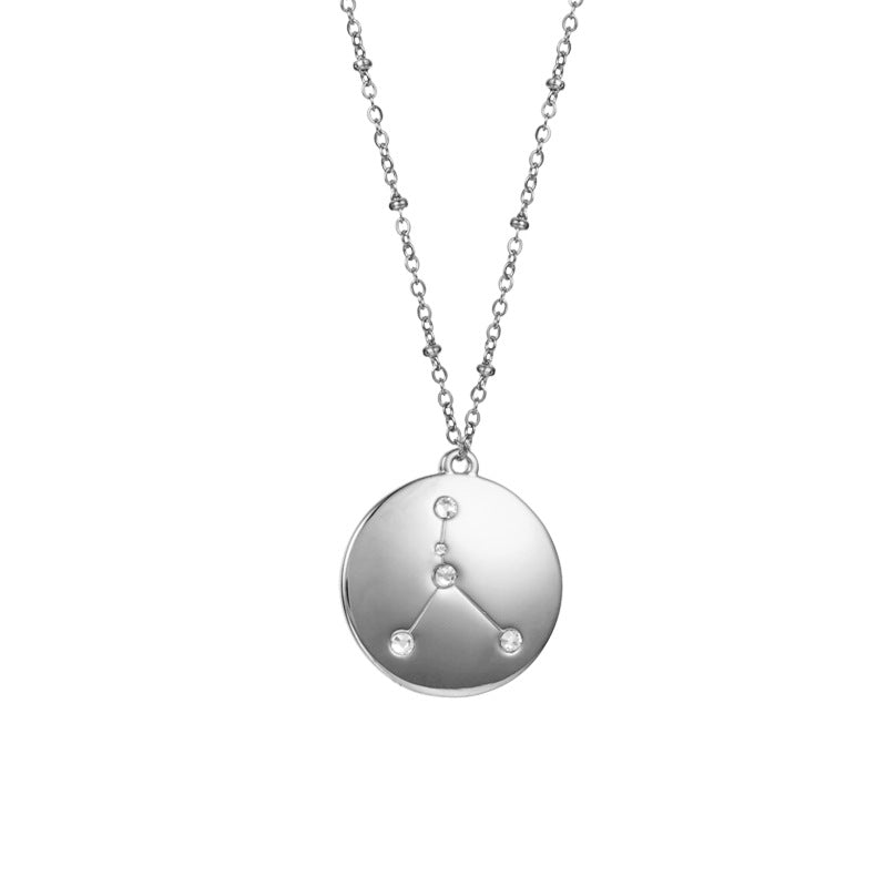 12 Constellation Coin Disc Silver Necklace Engraving Astrology Pendant-Cancer