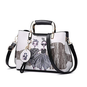 Ladies Leather Personalized Print Handbags Large Capacity Satchel-Two Girls