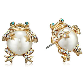 Pearl Critters Cute Frog Stud Earrings