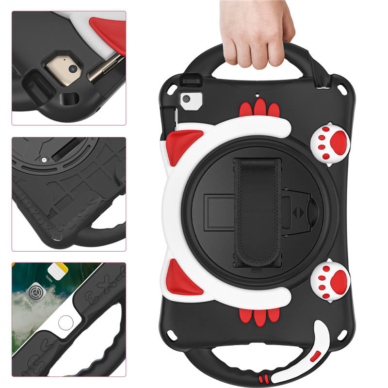 CatA iPad Silicone Case For iPad Mini 5 4 3 2 1 Built-in Handle Stand With a Strap-Black Red