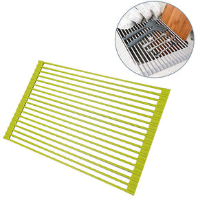 Over The Sink Multipurpose Roll-Up Dish Drying Rack 52*33CM-LightGreen