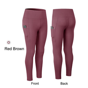 High Waisted Leggings for Women Stretchy Soft Yoga Pants with Pockets-RedBrown