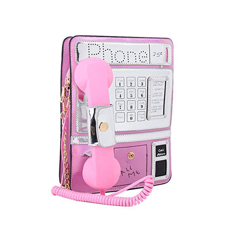 Fashion Telephone Shaped Shoulder Bag Ladies Funny Crossbody Bag-Pink