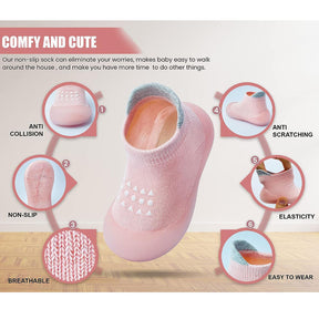 Baby Sock Shoes Soft Sole Non-Skid Slip On Sneakers First Walking-Pink