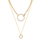 Women Delicate Circle Pendant Layered Necklace