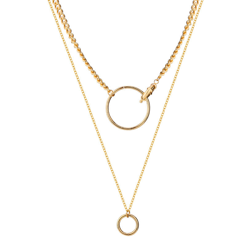 Women Delicate Circle Pendant Layered Necklace