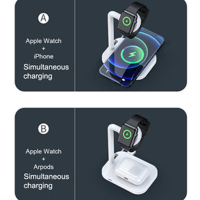 2-in-1 Wireless Charger 15W Fast Charging Phone Charger Stand for AirPods iWatch-White