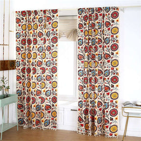 2 Panels Sunflower Pattern Semi-Blackout Window Curtains with Tassels Rod Pocket Design