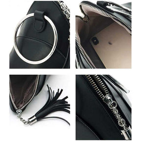 Women Cute Tassel Clutch PU Leather Triangle Bags-Black