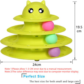 Cat Toy Roller 3-Level Turntable with Six Colorful Balls Interactive Puzzle Kitten Toys-Green