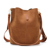 Women Bucket Bag Large Capacity Vintage PU Leather Handbag-Brown