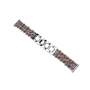 Metal Leather Loop Watch Band For Samsung S3/Galaxy Watch 46mm(Silver Brown)