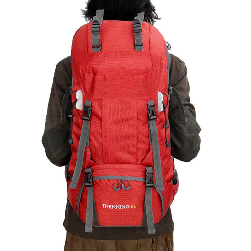 60L Waterproof Lightweight Hiking Backpack with Rain Cover for Climbing Camping-Red