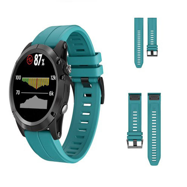 22mm 26mm Sport Silicone Watchband For Garmin Fenix  5Plus/5X Plus Easy Fit Quick Release Starp Black Steel Buckle-Blue Green