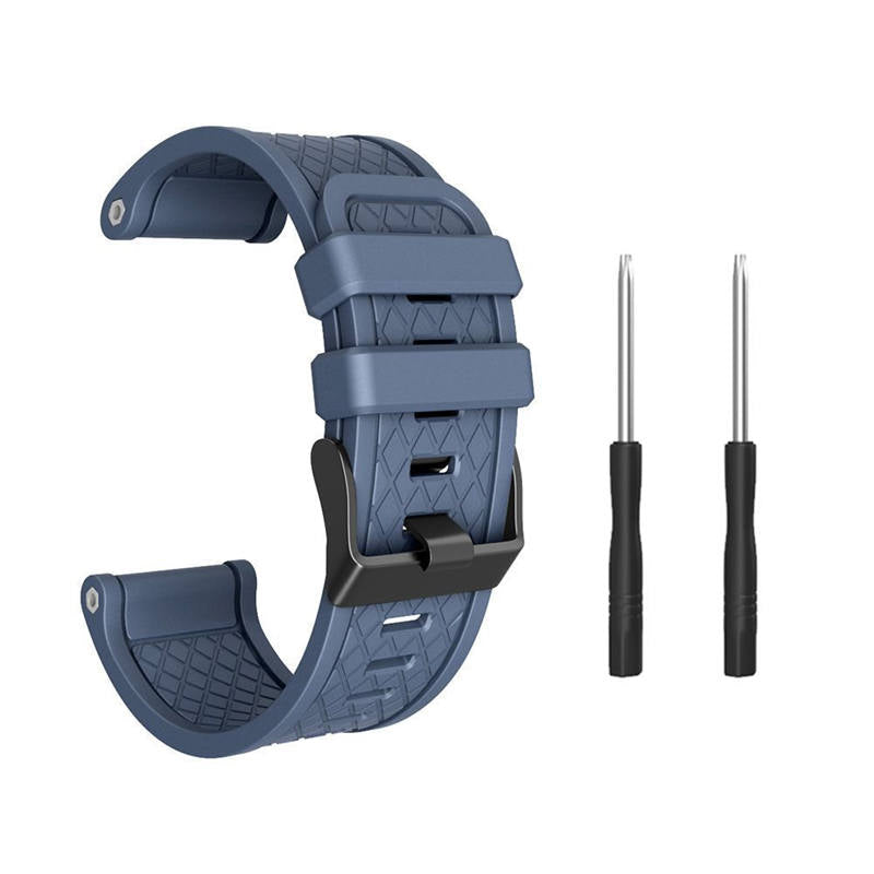 Soft Silicone Watch Strap For Garmin Fenix 2 Easy Fit 26mm Width Smart Watch Accessories Black Buckle-Navy Blue