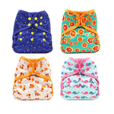 4Pcs Washable Reusable Baby Cloth Diapers Covers with Double Gusset For Baby 3Kg-15Kg-Set2