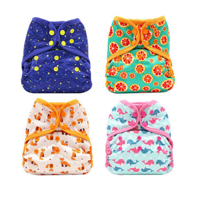 4Pcs Washable Reusable Baby Cloth Diapers Covers with Double Gusset For Baby 3Kg-15Kg-Set2