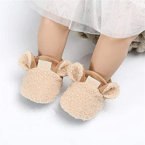 Infant Baby Boys Girls Slipper Stay On Non Slip Soft Sole 0-18 Months Cotton Plush Shoes-Khaki