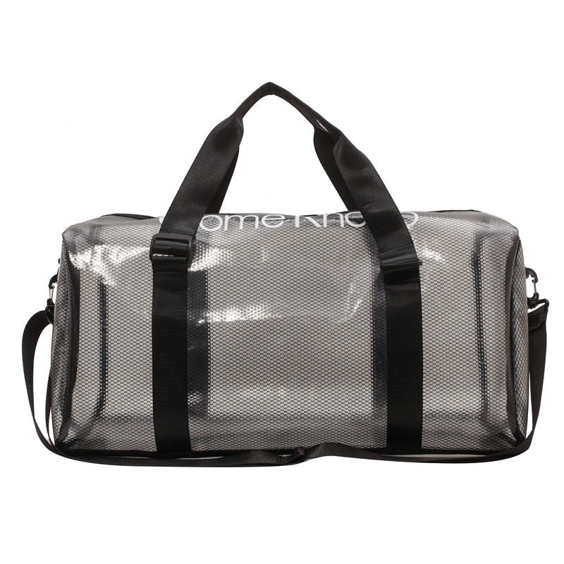 Clear PVC Tote Bag Waterproof Large Capacity Bag for Sports Gym Swim-Black