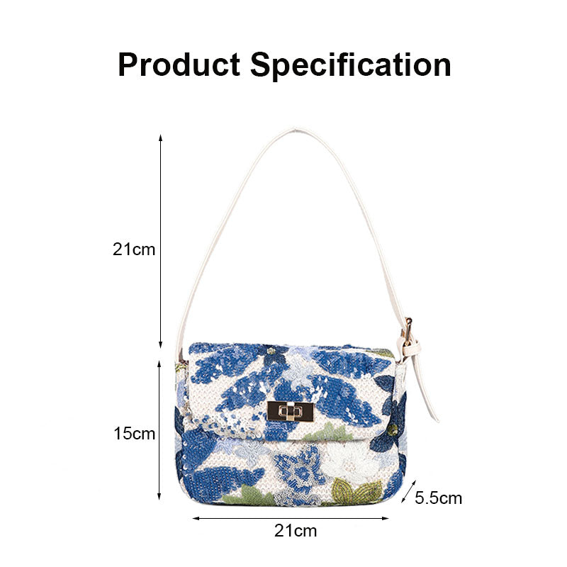 Womens Premium Shoulder Bag Embroidery Sequin Craft Purse-XXF-Light Blue