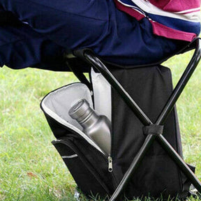 Backpack Cooler Chair Folding Camping Stool for Travel Fishing-Black