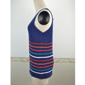 Womens Sleeveless V-neck Knitted Vest Summer Casual Loose Shirt-Blue