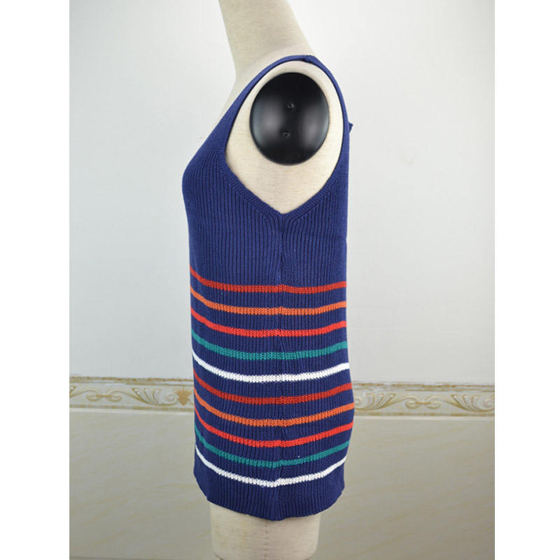 Womens Sleeveless V-neck Knitted Vest Summer Casual Loose Shirt-Blue