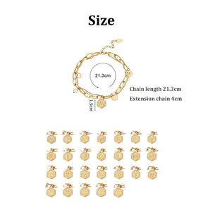 Gold Initial Bracelets for Women Letters Hexagon Pendant Chain-J