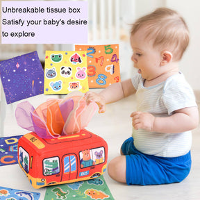 Baby Tissue Box Toy Crinkle Paper Sensory Silk Scarves Toys for 0-3 Year Old Kids-AnimalA