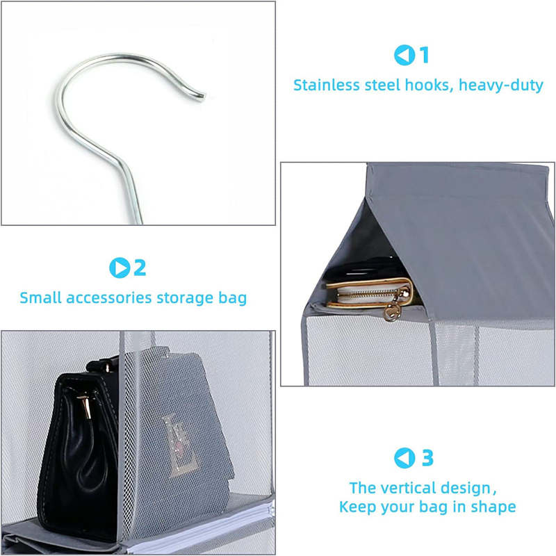 2 Pcs Hanging Handbag Organizer Detachable for Closet Space Saving-Grey