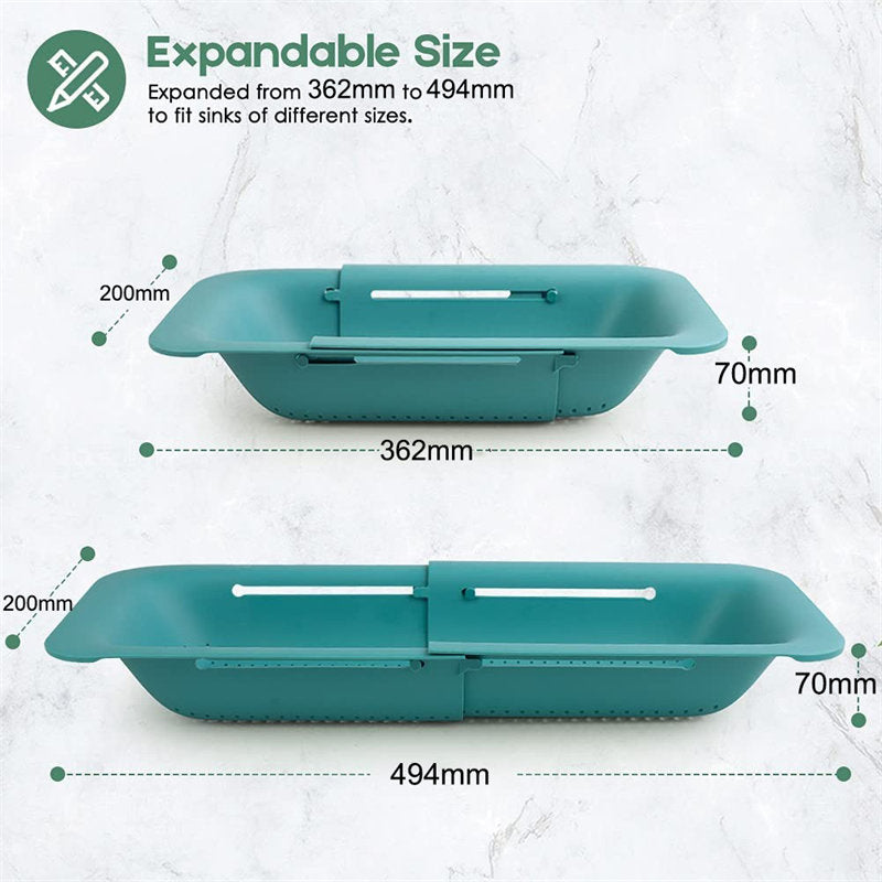 Sink Retractable Strainer Basket for Washing Vegetable Drying Dish-Green