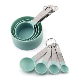 8Pcs Stainless Steel Handle Measuring Cups and Spoons Set-Blue