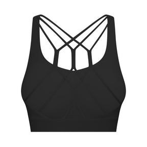 Strappy Sports Bra Breathable Wirefree Crop Basic Tops for Running-Black