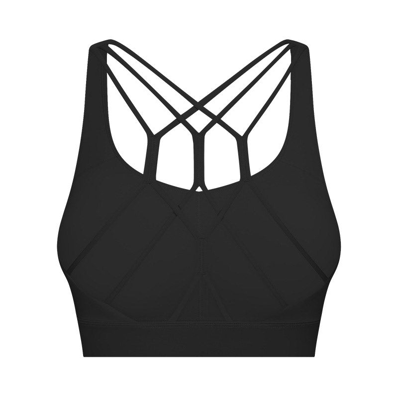 Strappy Sports Bra Breathable Wirefree Crop Basic Tops for Running-Black