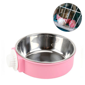 Crate Dog Bowl Removable Stainless Steel Hanging Pet Cage Bowl for Puppy Cats Birds-Pink