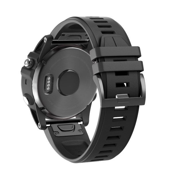 22mm 26mm Sport Silicone Watchband For Garmin Fenix  5Plus/5X Plus Easy Fit Quick Release Starp Black Steel Buckle-Black