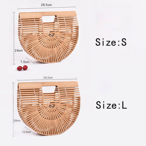 Retro Womens Bamboo Handbag Handmade Semicircle Tote Bag Wicker Basket Bag