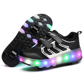 Kids LED Roller Shoes Sneakers with Two Wheel for Boys Girls-WD1 Black