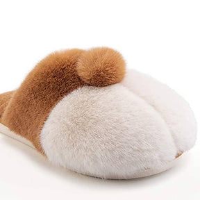 Unisex Warm Animal Slippers Corgi Plush Slip On House Shoes-Yellow