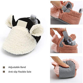 Infant Baby Boys Girls Slipper Stay On Non Slip Soft Sole 0-18 Months Cotton Plush Shoes-White