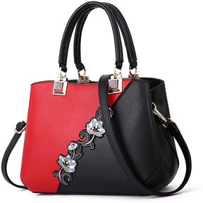 Embroidered Women Top Handle Satchel Fashion Shoulder Bags-Red