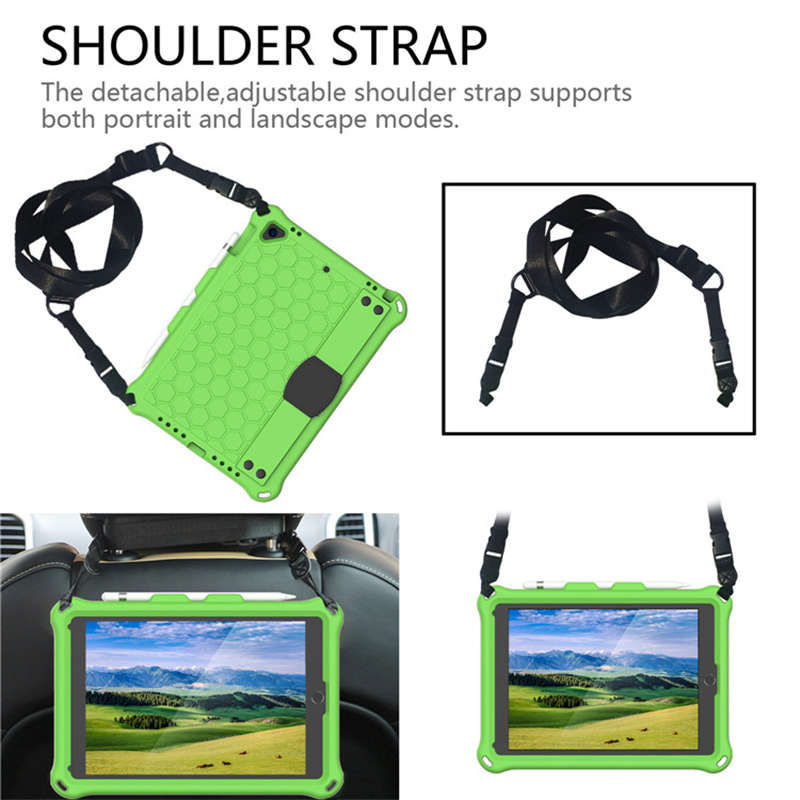 Hive iPad Case For iPad 5/6/Pro 9.7/iPad9.7 Durable Stand Cover With Shoulder Strap-GreenBlack