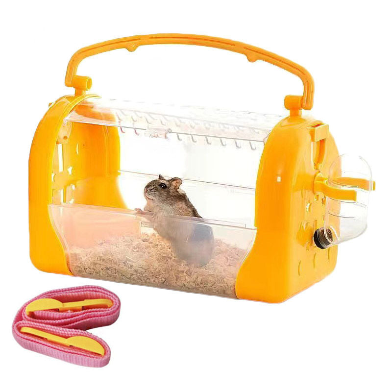 Portable Carrier Hamster Case Cage with Strap and Water Bottle-BeltOrange