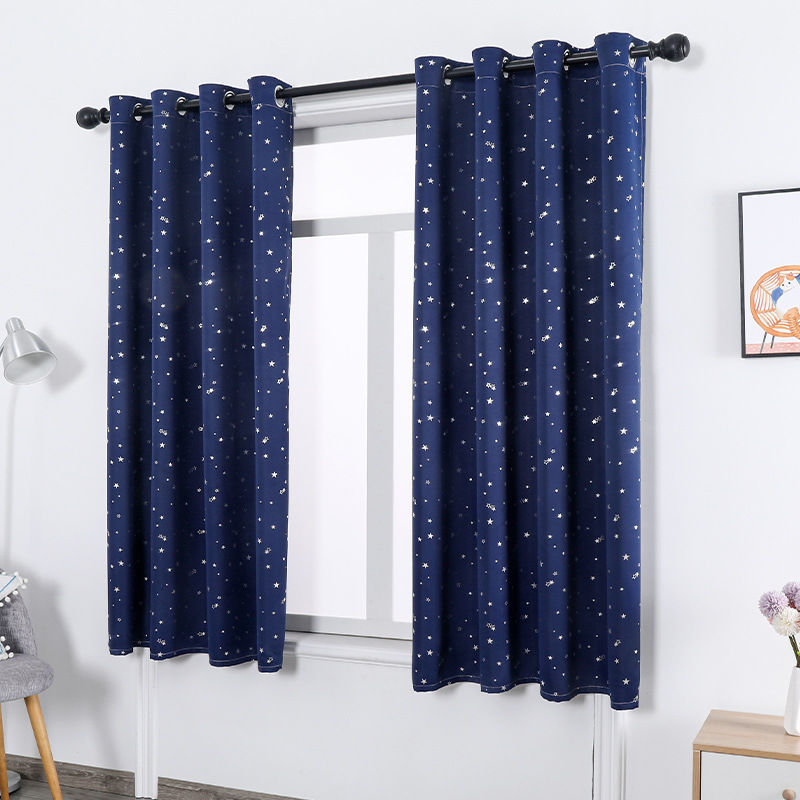 2 Panels Kids Blackout Curtains with Silver Star Print for Bedroom Living Room-Navyblue