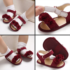 Baby Walker Shoes for Girls Flats Anti-Slip Open Toe Sandals-Red