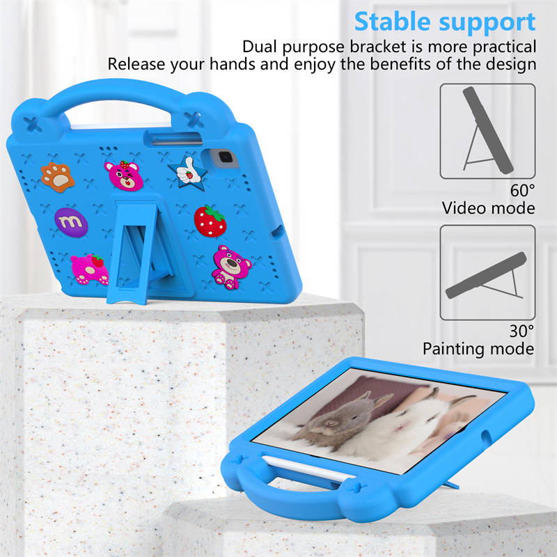 Strawberry Tablet Case with Holder Shoulder Strap for Samsung Galaxy Tab A7 10.4(2020)/TAB S6 lite 10.4(2020/2022/S6 10.5(2019)/S5E 10.5(2019)-Blue