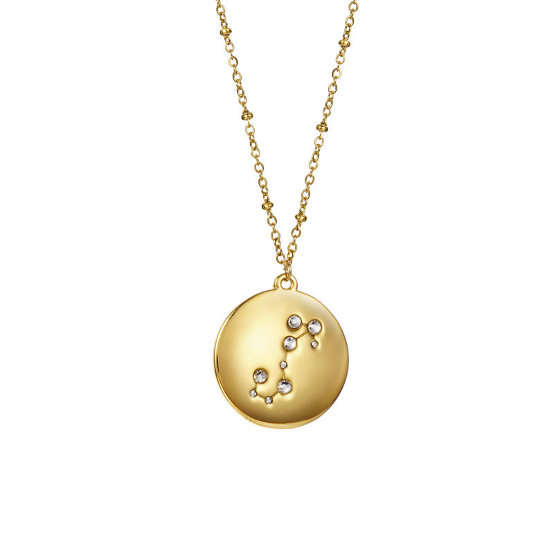 12 Constellation Coin Disc Gold Necklace Engraving Astrology Pendant-Scorpio