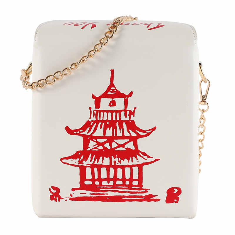 Fashion Crossbody Bag Chinese Takeout Box Style Clutch Bag for Girl-White
