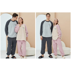 Crewneck Colorblock Pajamas Set for Couple-Dark Grey